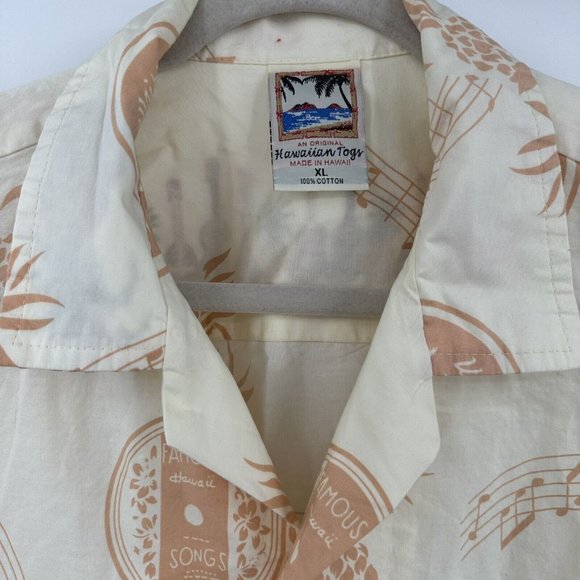 Vintage Hawaiian Togs Button Front Short Sleeve Shirt Size XL Guitars Pineapples - Picture 2 of 11